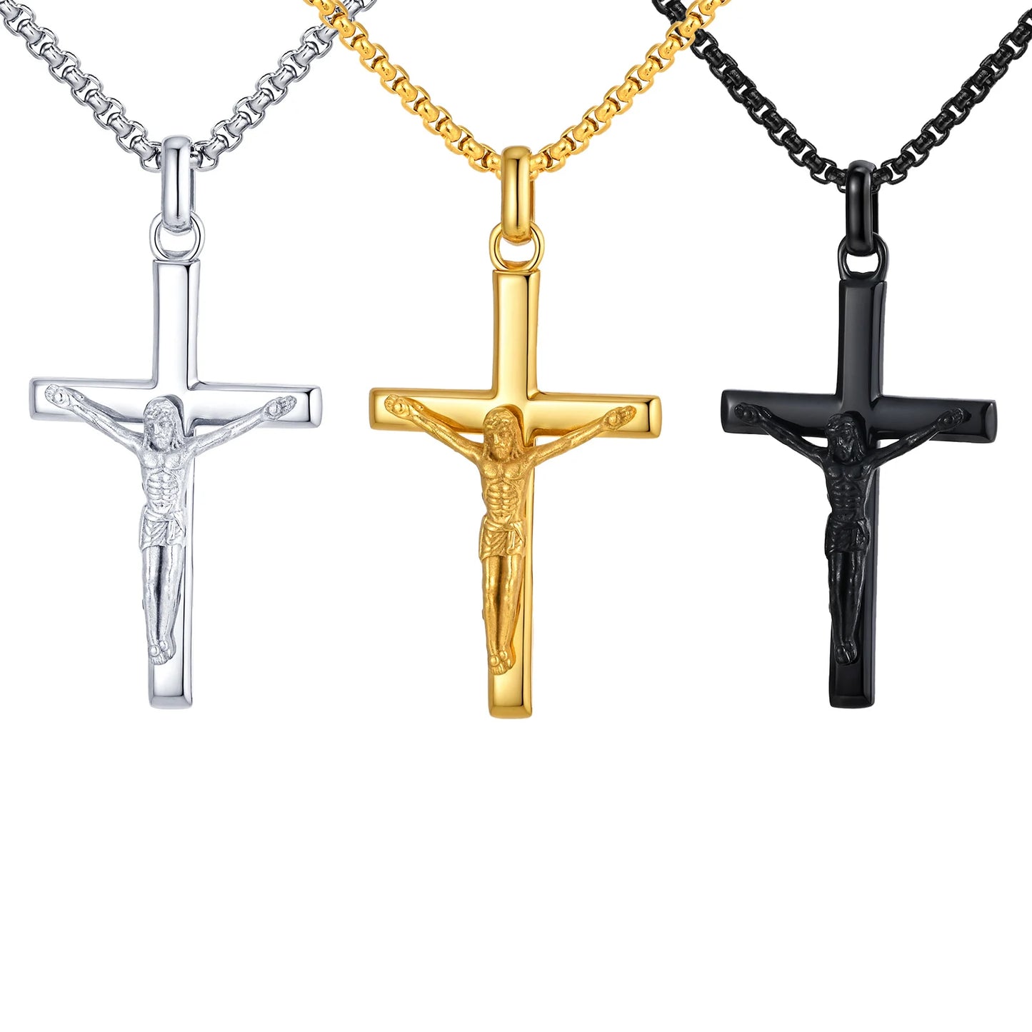Stainless Steel Jesus Cross Pendant Necklace Fashion Gold Silver Color Christian Necklace Religion Prayer Faith Jewelry for Men