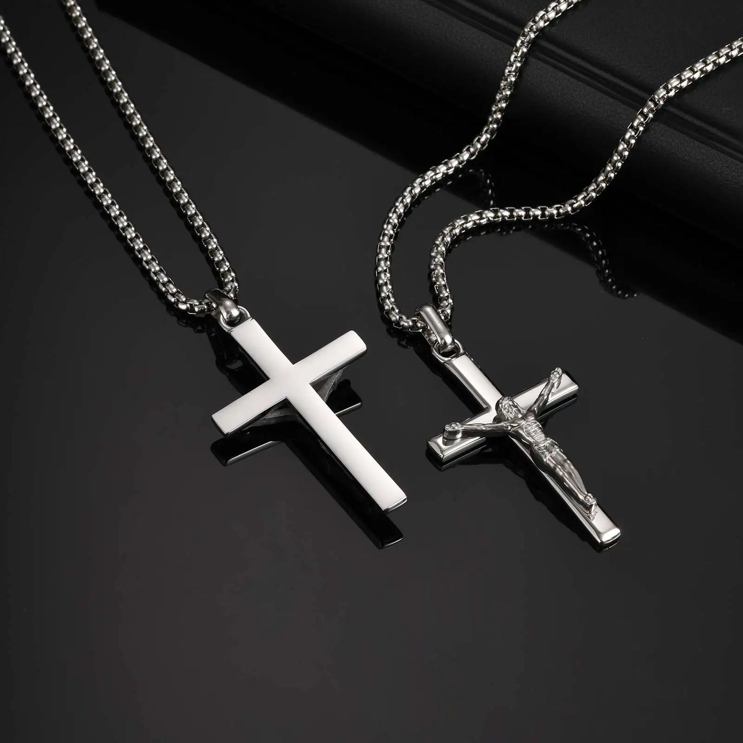 Stainless Steel Jesus Cross Pendant Necklace Fashion Gold Silver Color Christian Necklace Religion Prayer Faith Jewelry for Men