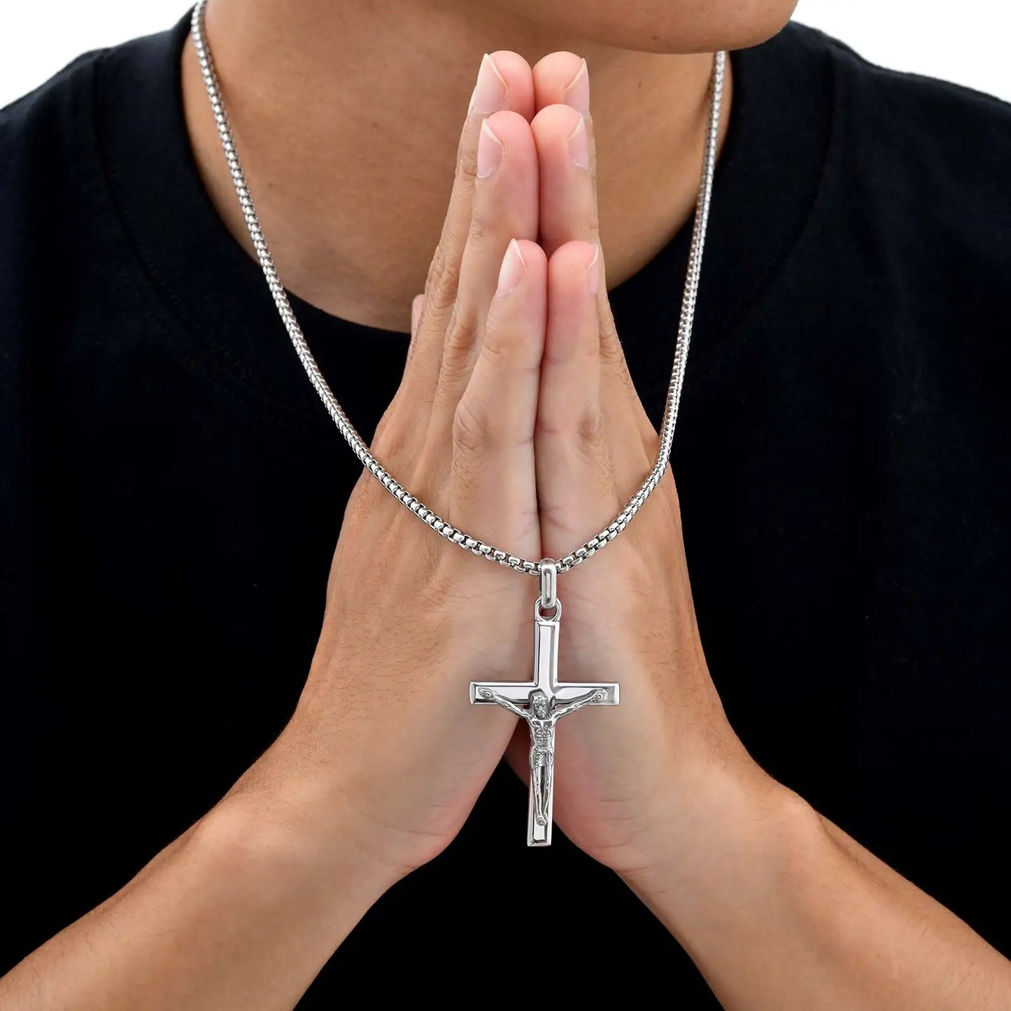 Stainless Steel Jesus Cross Pendant Necklace Fashion Gold Silver Color Christian Necklace Religion Prayer Faith Jewelry for Men