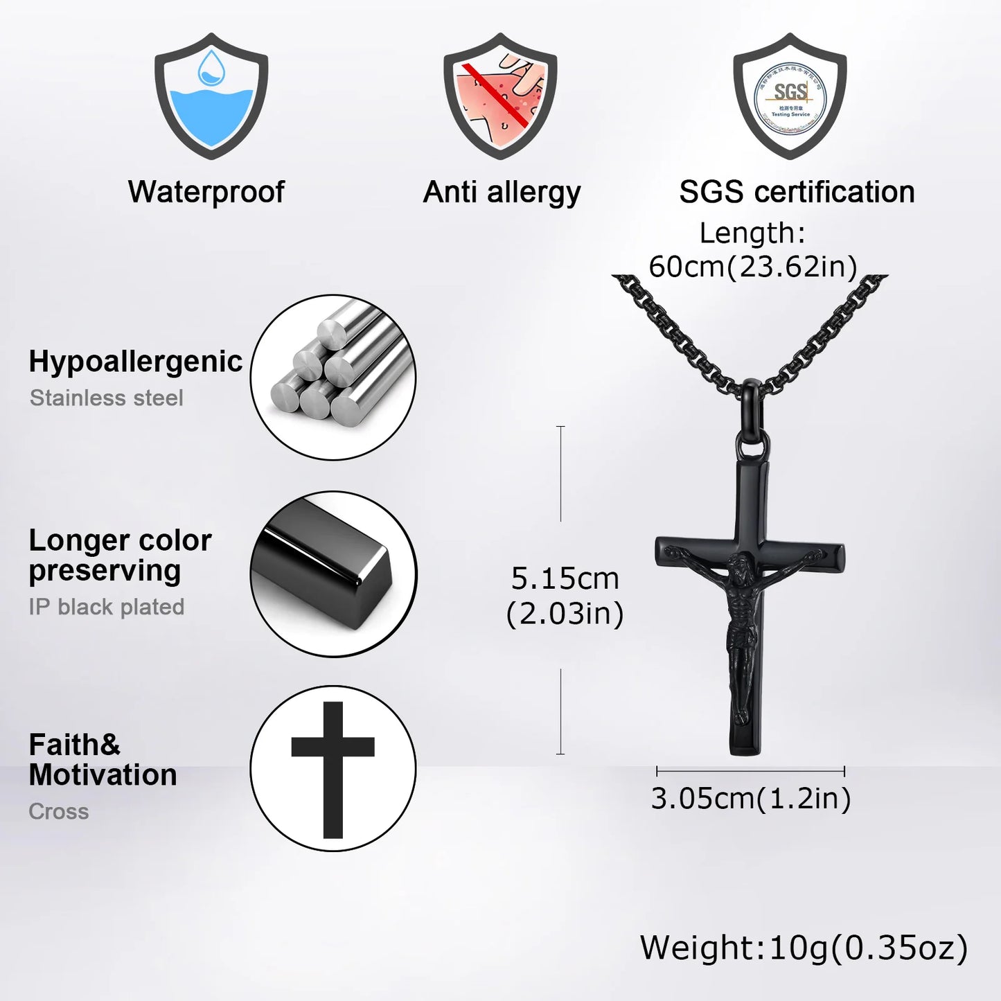 Stainless Steel Jesus Cross Pendant Necklace Fashion Gold Silver Color Christian Necklace Religion Prayer Faith Jewelry for Men