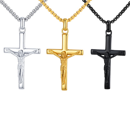 Stainless Steel Jesus Cross Pendant Necklace Fashion Gold Silver Color Christian Necklace Religion Prayer Faith Jewelry for Men